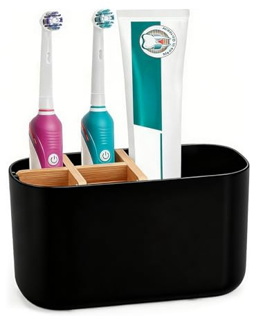 BelleFlair Zahnbürstenhalter Bad Organizer mit 5 Fächern für elektrische Zahnbürste, Zahnpasta Halter für Waschtisch, Bathroom Organizer Toothbrush Holder (Schwarz)
