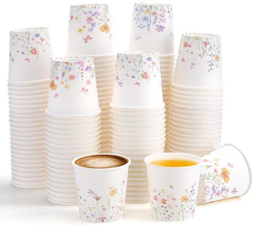 saerryor 200 Pack Floral Paper Cups, 4oz Wildflower Drink Cup