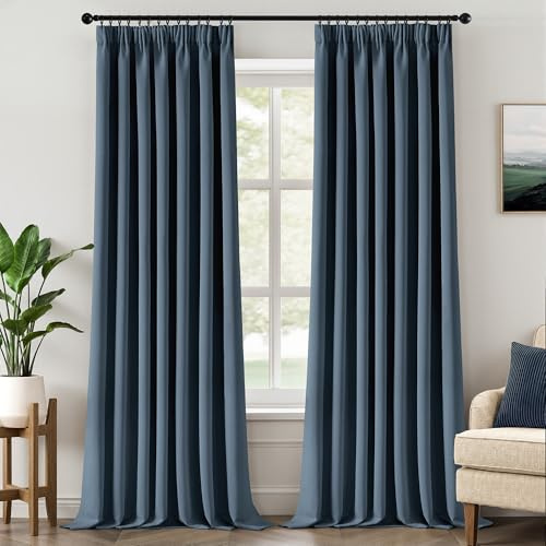 MIULEE Verdunklungsvorhang mit Kräuselband Blickdicht B140 H245 Stein-Blau | 2er Set blickdichter Verdunklungsvorhang mit Kräuselband, thermo, modernes Design, dekorativ für Wohnzimmer und Schlafzimmer