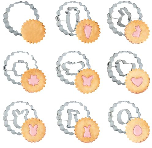 Edelstahl Ausstechformen Ostern 9 Stück 6cm Hasen, Eier, Karotten Keksausstecher für Teig, ideal für Kekse, Plätzchen und Desserts