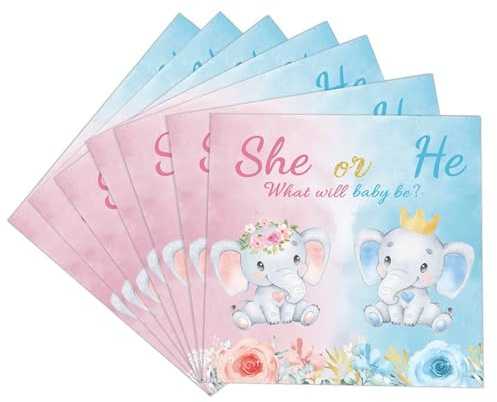 Ovanda 20 Stück Rosa Blau Babyparty Servietten (33 x 33 cm),Baby Elefant Gender Reveal Party Deko,She or He Partyzubehör,Baby Shower Servietten,Babyparty Tischdekoration,Kindergeburtstag Partygeschirr