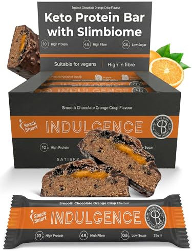 SnackSmart Keto Protein Bars with Slimbiome® – Low Carb, High Protein, Low Sugar Snack for Weight Loss – Prebiotic, Ozempic-Friendly Dark Chocolate & Raspberry (12 x 35g) (One Size, Orange Crisp)