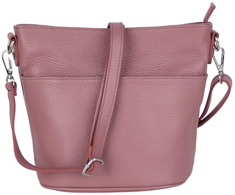 MIRROSI Damen Umhängetasche, Crossbody Bag, Echtleder I Made in Italy (1 Tasche 1 oder 2 Gurt(e)), 24x18x12cm (BXHXT) Mittelgroß (Basic Version (mit 1 Ledergurt): Altrosa)