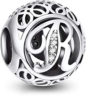 NINGAN Charm-Anhänger, 925 Sterlingsilber, Motiv: Buchstabe des Alphabets, für Armbänder, kompatibel mit europäischen Armbändern
