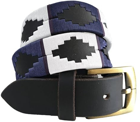 CARLOS DIAZ Herren Damen Premium Unisex Braunes Leder Bestickt Designer Polo Gürtel (95 cm/ 36-38 Inches)