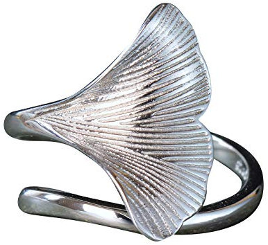 NicoWerk PREMIUM Damen Silberring aus 925 Sterling Silber - Damenring - Verstellbar mit Ginkgo-Blatt Ginko verziert - Designed in Germany - Inkl. Geschenkverpackung - Schmuck - SRI229