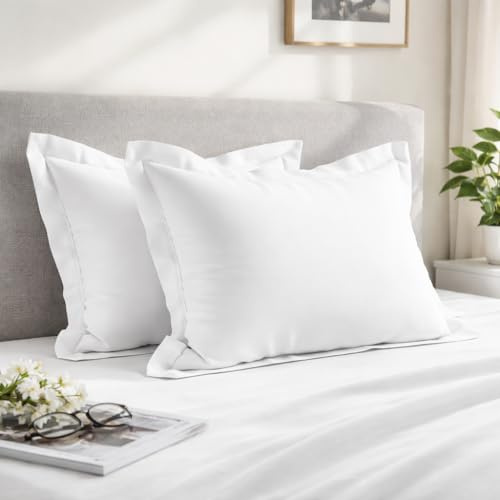 Pizuna 100% Cotton King Pillow Cases 2 Pack White 50x90cm 400 Thread Count | Long Staple Combed Cotton Pillowcases Luxurious Soft Sateen King Size