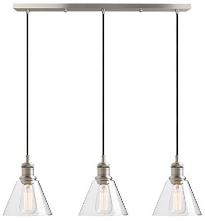 Yosoan Lighting Industrial Vintage Loft Bar Chandelier 3 Way Pendant Light Fittings Glass Shade,Hanging Cluster Ceiling 3 Lights Fixture for Kitchen Dining Room Living Room Restaurant (Brushed)