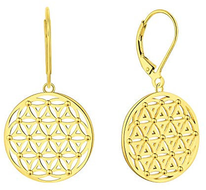 JO WISDOM Damen Ohrhänger Lebensblume silber 925 Blume des Lebens Ohrringe Hängende mit Gelb Vergoldet,Schmuck für Frauen
