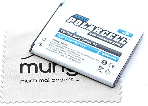 Ersatz Akku passend für Samsung Galaxy S III Galaxy S3 LTE Galaxy S3 Neo (Ersetzt Originalakku EB-L1G6LLU) Polarcell mit mungoo Displayputztuch