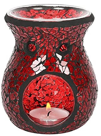 Petit brûleur à Huile Pilier en Verre craquelé Rouge élégant – 11 cm x 8,5 cm (1 pièce) – Design Luxueux, matériau de qualité supérieure, Accessoire d'aromathérapie – Idéal pour la décoration de la