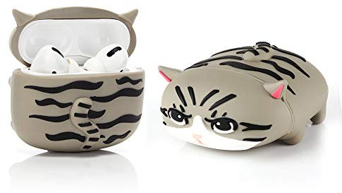 YIGEYI Silikon Hülle Kompatibel mit Airpods Pro Funny Cute 3D Cartoon Case Cover[Nette Tier-Haustier-Reihe Papa] (Katze grau)