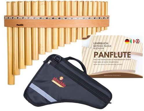 Plaschke Panflöte, Holz-Riemen Design, Set Tasche und Lehr-Buch 18 Töne G-Dur