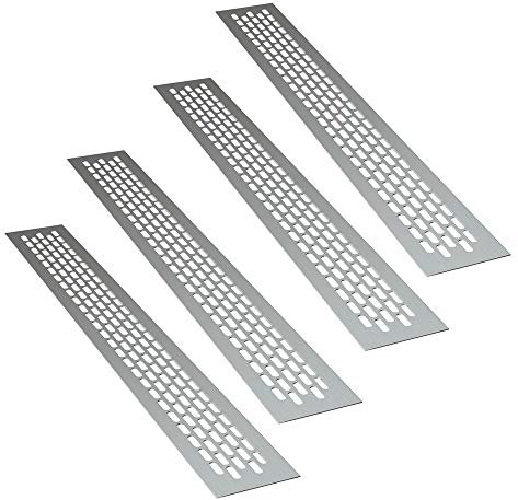 sossai® Rejillas de ventilación de aluminio - Alucratis (4 piezas) | Rectangular - dimensiones: 48 x 6 cm | Color: aluminium | rejilla de aire