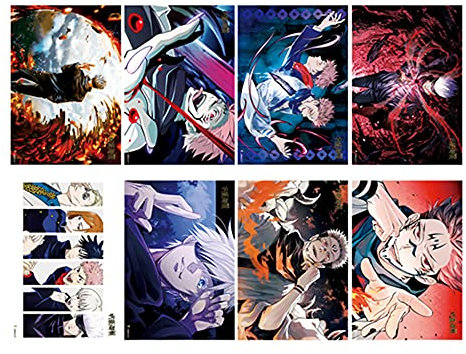 ROSETOR 8 Stück Jujutsu Kaisen Anime Poster Set: Querformat, Vibrant colors, Cartoon, Ungerahmt, Wandmontage für Schlafzimmer