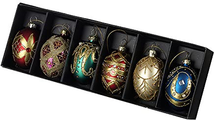 Heaven Sends Ornate Egg Christmas Baubles - Aged Traditional Set of 6 Boxed