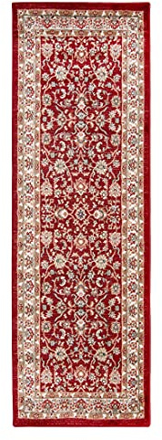 Carpeto Teppich Flur 80x300cm Rot Klassisch Traditionell Orientalisch | Teppich für Eingangsbereich Büro Küche Wohnzimmer Schlafzimmer Pflegeleicht Tierfreundlich Allergikerfreundlich Mittelflor