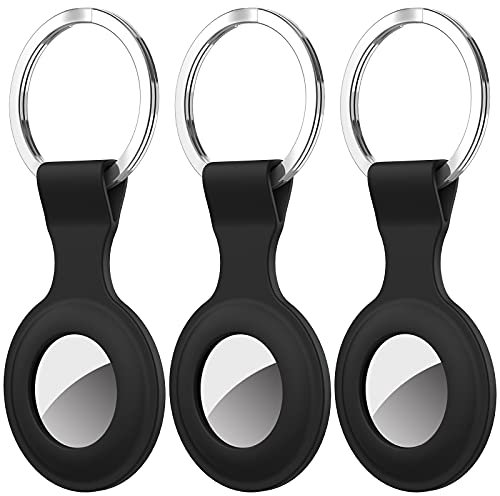 Diruite 3-Stück Keyring für Apple AirTag Schutzhülle Pendant,Locator Tracker Abdeckung Case Cover Locator Keychain Hülle Key Ring,Schwarz