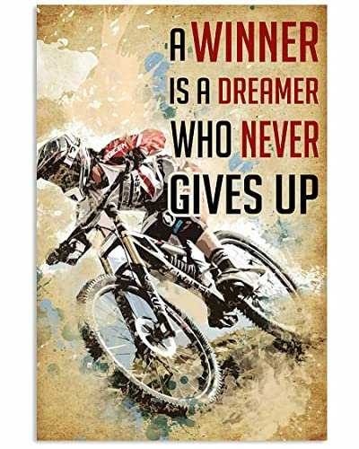 SIGNCHAT Blechschild, Retro-Design, Downhill, Mountainbiking, Never Give Up Poster, Erntedankfest, 20,3 x 30,5 cm