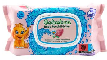 Bebelan Baby Feuchttücher Pflegetücher für Neugeborene und Babys 0+ mit purem Wasser Extrakte aus Sumach und Kamille mit antiseptischer Wirkung (80 Stück) (1er Pack)