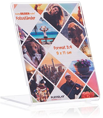 Fotoständer (Bilderrahmen) im Foto-Format 9 x 11 cm Fotoaufsteller als glasklarer Bilderständer, Fotorahmen, rahmenloser Bildhalter als Aufsteller aus PLEXIGLAS für ihre Lieblings-Fotos und Bilder