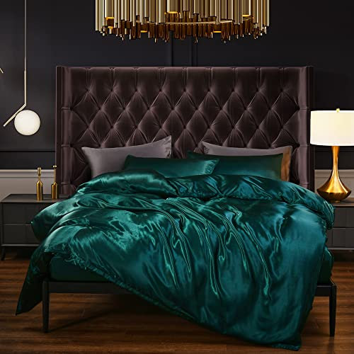 Gnomvaie Juego de ropa de cama de satén de lujo, compuesto por 3 piezas, para cama de 220 x 240 cm, confeccionado en poliéster, brillante, sedoso, agradable y satinado, con funda de almohada de