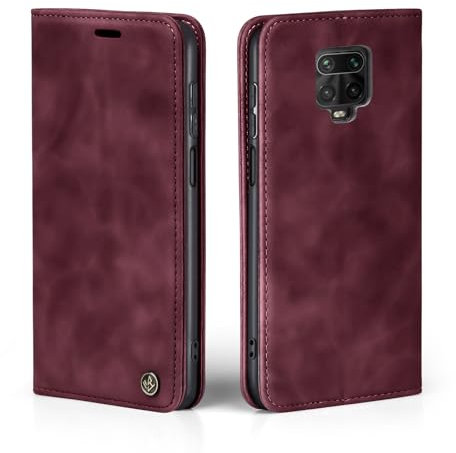 LBH Handyhülle für Xiaomi Redmi Note 9 Pro in Weinrot mit Karten- und Geldfach Smartphone Hülle mit Standfunktion Flip Case Schutzhülle Magnetverschluss Vintage