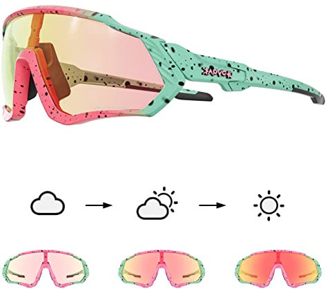 KAPVOE Gafas de Ciclismo Fotocromáticas con TR90 Gafas de Sol Deportivas Mujeres Hombres Running Transparente MTB Accesorios de Bicicleta 10 RED