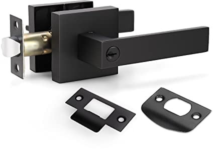 KNOBWELL 1 lot de poignées de porte extérieures, noir mat, robustes, 1 kg avec serrure et clé, réversible pour gauche et droite (pas la même clé)