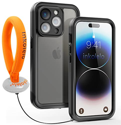 inkolelo für iPhone 14 Pro wasserdichte Hülle, 360 Grad Schutzhülle Unterwasser Handyhülle mit Schwimmender Schlüsselband, IP68 Wasserdicht Staubdicht Stoßfest Handytasche 6,1 (Schwarz/Orange)