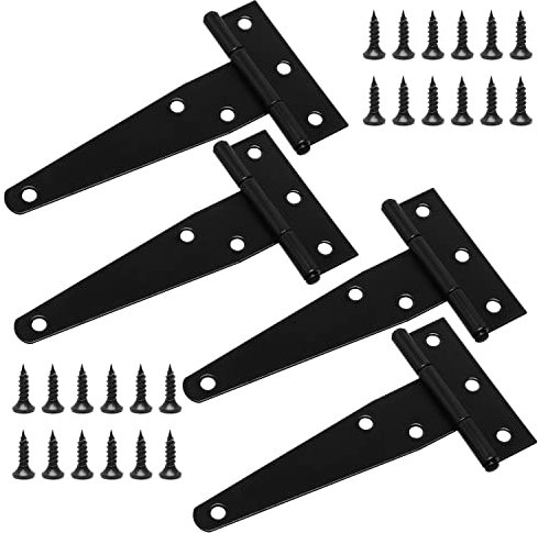 4 Stück T-Scharniere Schwerlast mit Befestigungsschraube, 100 mm T-förmige Scharniere, T-Scharniere Verzinkt für Schuppentore, Gartentor, Fenster