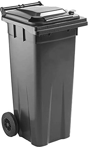 Pluto Packaging Commercial Industrial 140L Indoor Outdoor Waste Disposal Wheelie Bin With Strong Rubber Wheels & Lid