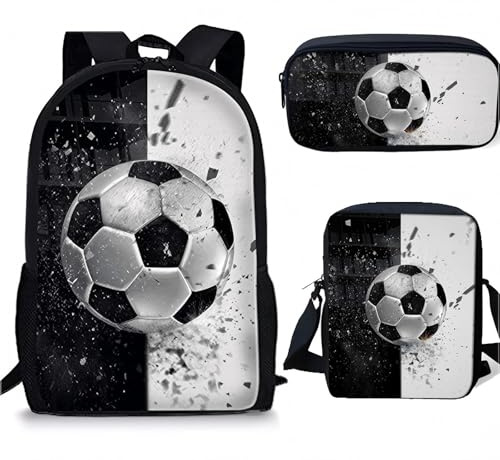 Lengender Enfant garçon sets de sacs 3 pcs sac à dos scolaires cartable ensemble, football backpack, sac à bandoulière simple et étui à crayons (C)