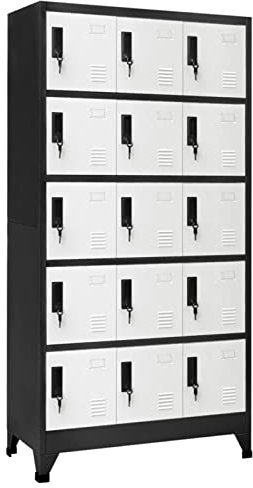 Keketa Schließfachschrank mit 15 Fächern Metallschrank Spind Umkleideschrank Lagerschrank Metallspind Kleiderschrank Mehrzweckschrank für Büro Wohnzimmer Anthrazit und Weiß 90x40x180 cm Stahl