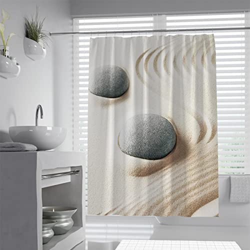SAISEMIHOME Zen Stone Rideau de Douche Tissu Pierre inclinée Thérapie de Relaxation dans la méditation de Sable Rideau de Douche d’Impression Polyester avec Crochet W200xL220cm