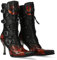 New Rock M.9591-S4 - Stivali da donna collezione Malizia/Pulik Fuoco, Tacchi in Acciaio, Cerniera, Colore Nero e Rosso, Vera Pelle, Nero , 40 EU