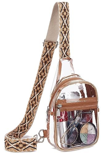Telena Bauchtasche Damen, Durchsichtig Tasche Transparente Crossbody Umhängetasche für Frauen Brusttasche mit verstellbarem Riemen,Braun