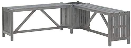 BIGBARLEY Outdoor Garten Rasen Terrasse Deck Balkon Sitzgelegenheiten, Bank Möbel,Garten-Eckbank mit Pflanzkübel 117 cm Massivholz Akazie Grau