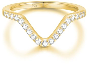 Lisandra Scott Exklusiver V-Form Ring aus 925 Sterlingsilber, besetzt mit funkelnden Zirkonia Steinen, Elegantes Design für Damen und Frauen (Gold, 52)
