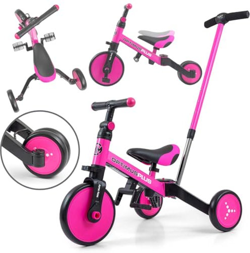 4-in-1-Dreirad, rosa Rutscher mit Griff Optimus Plus Milly Mally