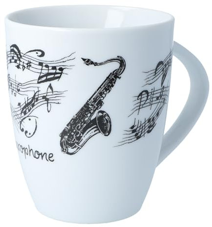Kaffeetasse mit diversen Instrumenten und musikalischen Motiven (Saxophon), 280 ml