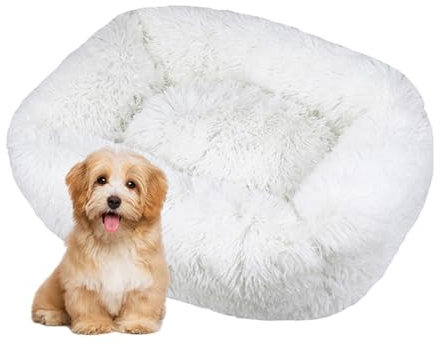 DOTBUY-SHOP Hundebet Rechteck Macaron Farbe Katzenbett, Hundekissen Grosse Hunde Kissen, Plüsch-Hundekorb Hundebett Waschbar, für Welpe, Katzen, Kätzchen, Haustiere (L,Weiß)