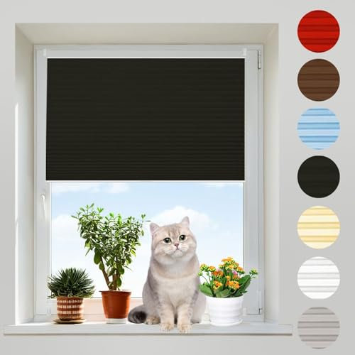 Plissee ohne Bohren Klemmfix 35 x 170 cm lichtundurchlässig UV-Schutz Blickdichtes Falt-Rollo inkl. Befestigungsmaterial für Fenster & Tür, Schwarz
