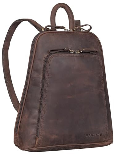STILORD 'Martha' Lederrucksack Frauen Vintage Daypack Damen Rucksack Elegant und Modern für City Ausgehen Shopping Arbeit Rucksacktasche Leder, Farbe:zamora - braun