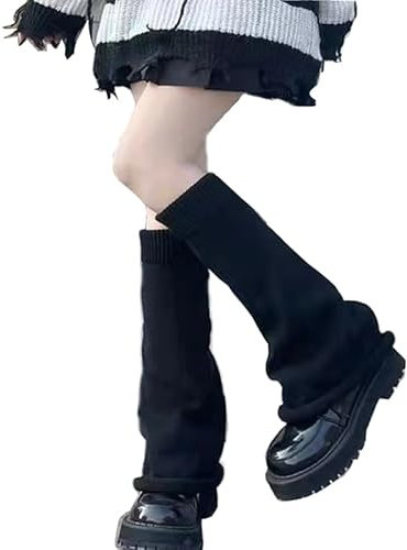 Golden Apple Knitted Leg Warmers Gyaru Gothic Punk Knee High Stockings Sports Yoga Thermal Legwarmers Boots Cuff Warmer for Women Girls (Black)