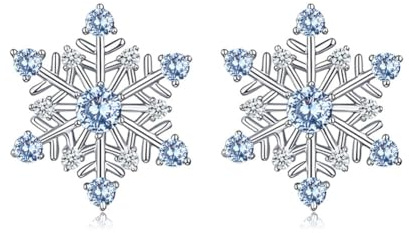 Bewenda Weihnachten Schmuckset für Damen, 925 Sterling Silber Schneeflocke Halskette & Ohrringe mit Zirkonia, Hypoallergen 45+5cm Anhänger Silberkette Weihnachten Ohrstecker, Schmuck Set zum Winter