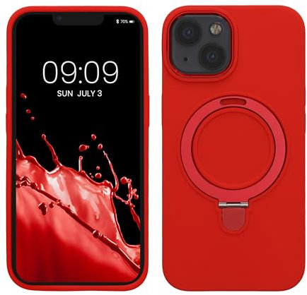 kalibri Custodia in Silicone Liquido Metallo Compatibile con Apple iPhone 13 / iPhone 14 Cover - con Anello Magnetico Compatibile con MagSafe - rosso