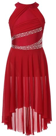 CHICTRY Kids Girls Sparkle Sleeveless Lyrical Ballet Leotard Dress Contemporary Modern Latin Dance Dress Ballerina Dancewear Burgundy 11-12 Years