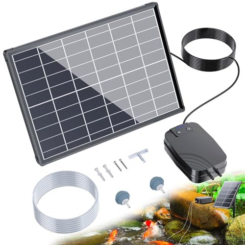 Biling 8W Solar Pond Aerator, Solar Pond Air Pump for Outdoor Fish Ponds with 4400mAh Battery, 3 Modes 2 Air Stone for Pond Oxygenator for Backyard Koi Hydroponic Aquaculture