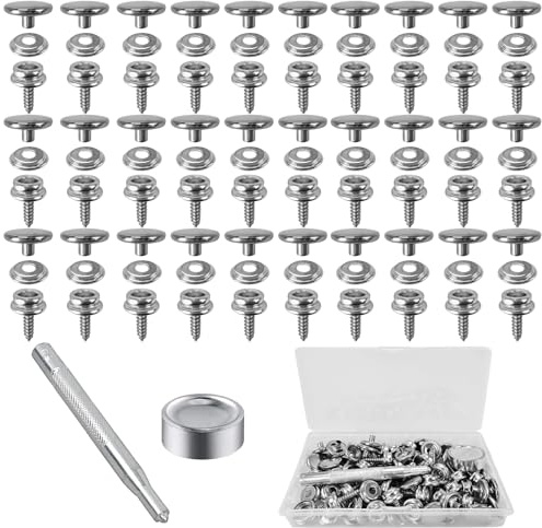 30 Set Bottoni A Pressione In Metallo, Bottoni A Pressione Kit, Bottoni Automatici A Pressione Con Kit Di Attrezzi D'Installazione, Per Avvitamento Automatici Fissaggio A Bottoni In Tela